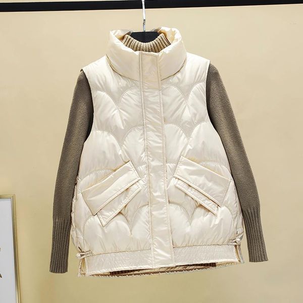 women's vests short solid stand collar parka vest thick warm winter jackets women 2021 casual sleeveless glossy chic outerwear, Black;white
women's vests short solid stand collar parka vest thick warm winter jackets women 2021 casual sleeveless glossy chic outerwear, Black;white