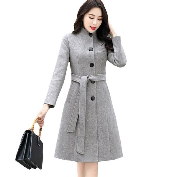 women's wool & blends fashion autumn winter coat woman jacket belt long single-breasted standing collar overcoat elegant slim ladies wo, Black
women's wool & blends fashion autumn winter coat woman jacket belt long single-breasted standing collar overcoat elegant slim ladies wo, Black