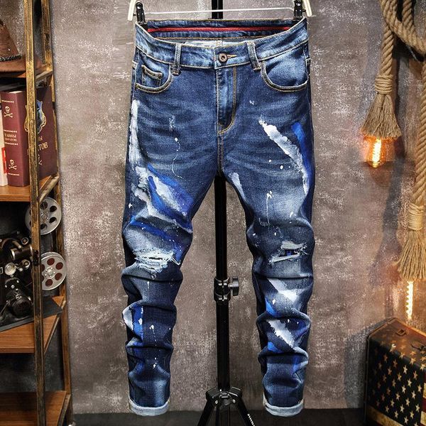 men's jeans men hip hop slim fit holes punk denim cotton pants drop biker distressed stretch ripped 38dn, Blue
men's jeans men hip hop slim fit holes punk denim cotton pants drop biker distressed stretch ripped 38dn, Blue