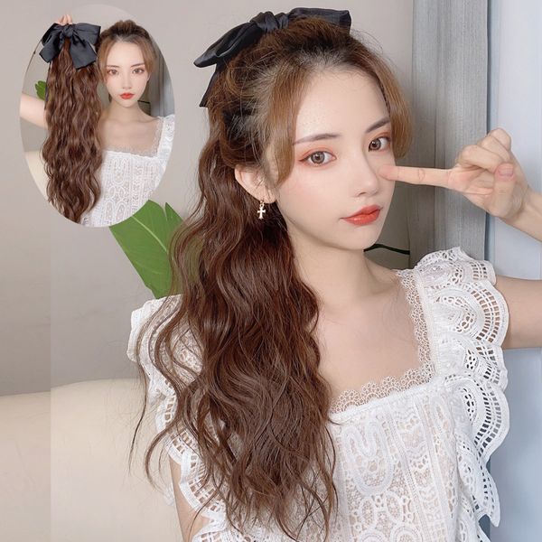 women's butterfly tie horsetail long hair bandage type wool curly wig tail fluffy natural net red, Black
women's butterfly tie horsetail long hair bandage type wool curly wig tail fluffy natural net red, Black