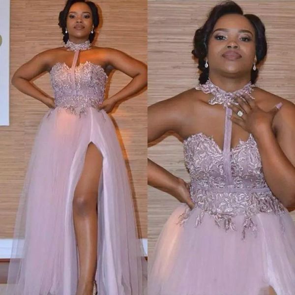 party dresses 2021 elegant purple halter prom with lace appliqued side split sleeveless african a line evening gowns custom made, White;black
party dresses 2021 elegant purple halter prom with lace appliqued side split sleeveless african a line evening gowns custom made, White;black