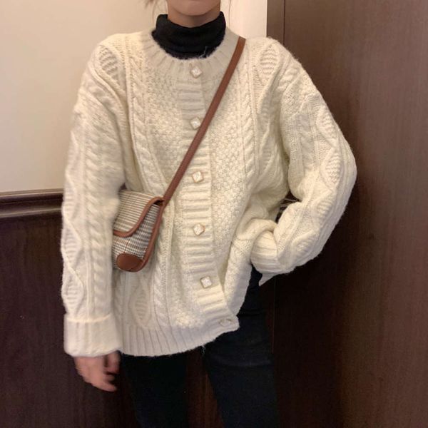 gentle thick needle and thread knitted cardigan spring autumn loose twist white sweater coat women thickened, White;black
gentle thick needle and thread knitted cardigan spring autumn loose twist white sweater coat women thickened, White;black