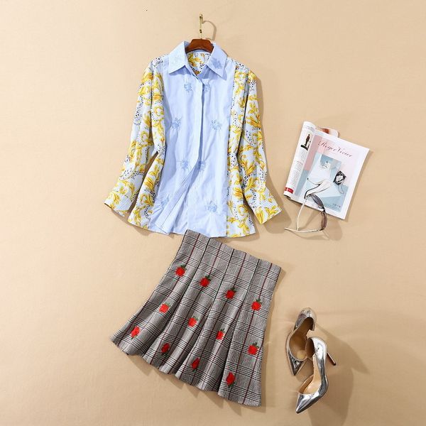 dress european and american women's wear winter style long-sleeved printed shirt embroidered plaid skirt fashion suits vf4r, White
dress european and american women's wear winter style long-sleeved printed shirt embroidered plaid skirt fashion suits vf4r, White