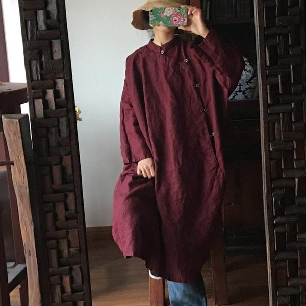 casual dresses johnature women linen chinese style dress stand long sleeve 2021 spring robes solid color original button, Black;gray
casual dresses johnature women linen chinese style dress stand long sleeve 2021 spring robes solid color original button, Black;gray
