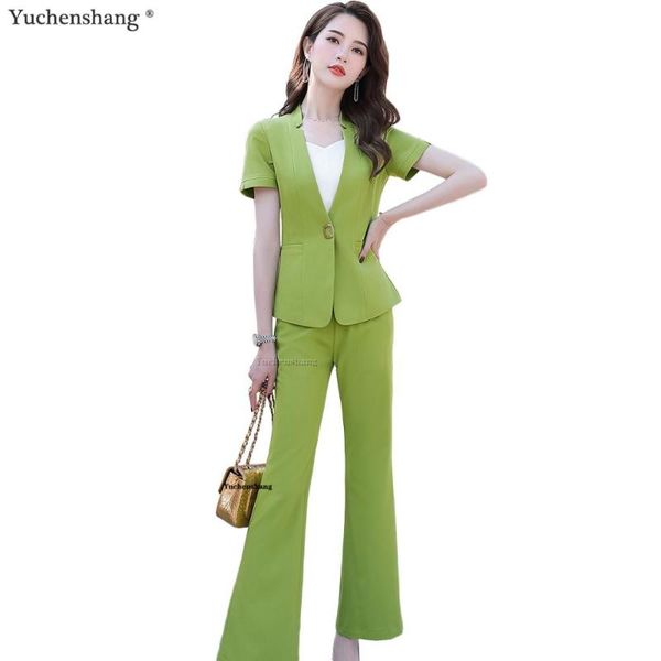 women's suits & blazers green black pant 2 piece set women short sleeve business interview suit blazer and flared office lady, White;black
women's suits & blazers green black pant 2 piece set women short sleeve business interview suit blazer and flared office lady, White;black