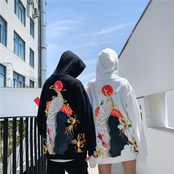 hoodie chinese style japanese yokosuka ukiyo-e cotton-padded winter man women peacock sunshine embroidery couple outfit men's hoodies &, Black 
hoodie chinese style japanese yokosuka ukiyo-e cotton-padded winter man women peacock sunshine embroidery couple outfit men's hoodies &, Black
