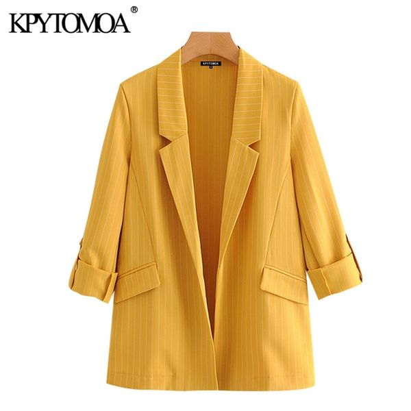 women fashion office wear striped blazer coat rolled-up long sleeve pockets female outerwear chic 210420, White;black
women fashion office wear striped blazer coat rolled-up long sleeve pockets female outerwear chic 210420, White;black