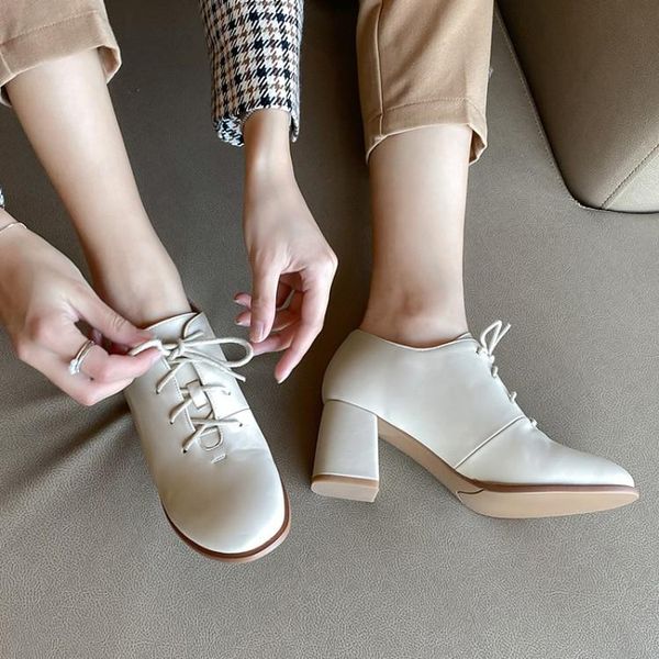 dress shoes british style women's leather work retro thick heels single lace up high, Black
dress shoes british style women's leather work retro thick heels single lace up high, Black