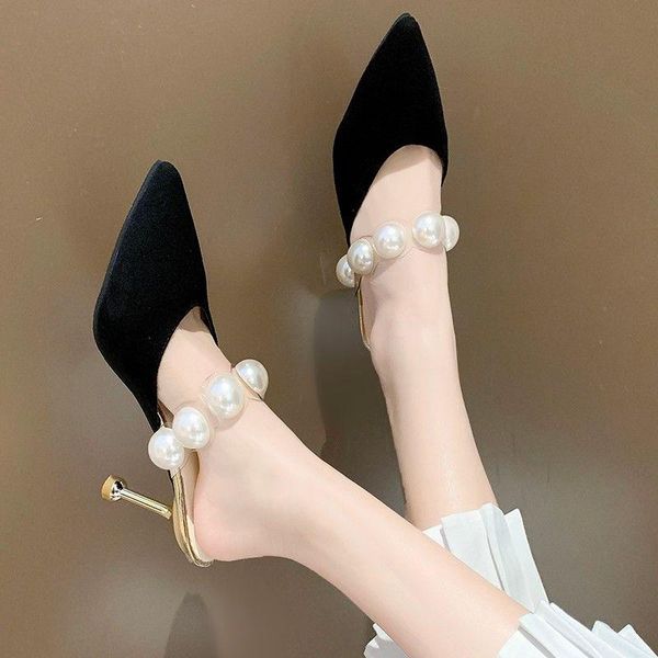 sandals 2021 fashion shoes pearl women sands heels, Black