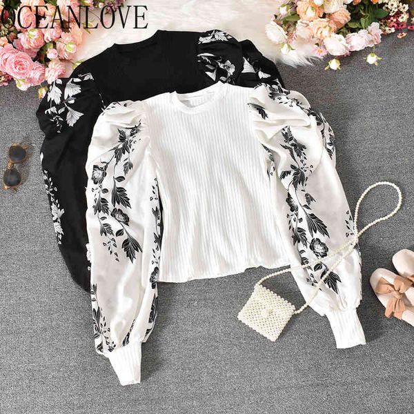 puff sleeve print pullovers short autumn fashion women sweaters elegant korean sueter mujer 17556 210415, White;black
puff sleeve print pullovers short autumn fashion women sweaters elegant korean sueter mujer 17556 210415, White;black