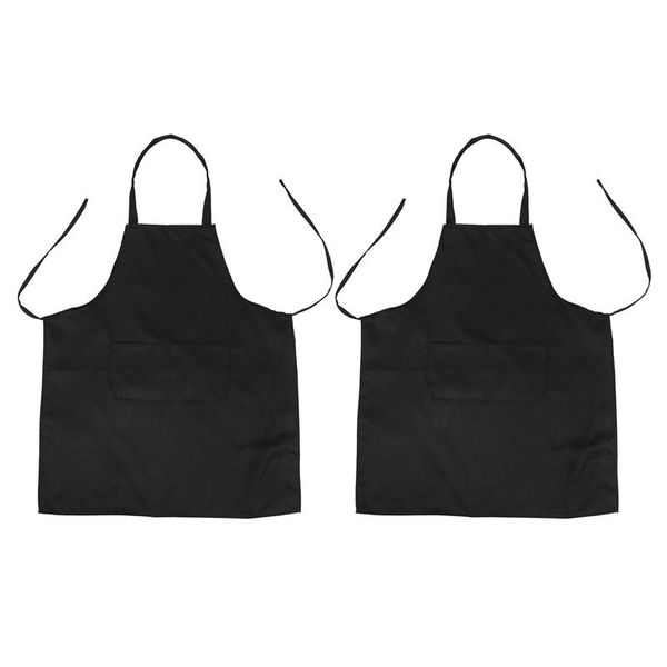 aprons 2x 2 pocket black kitchen apron bib, in medium