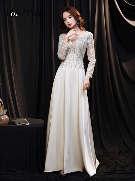party dresses long sleeve a-line evening for women elegant v-neck floor-length shiny sequin satin formal gowns, White;black
party dresses long sleeve a-line evening for women elegant v-neck floor-length shiny sequin satin formal gowns, White;black