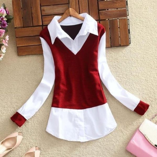 women 2021 autumn winter fashion female fake two-piece blouses shirt ladies casual shirts long sleeve slim blusas mujer e15 women's &, White
women 2021 autumn winter fashion female fake two-piece blouses shirt ladies casual shirts long sleeve slim blusas mujer e15 women's &, White