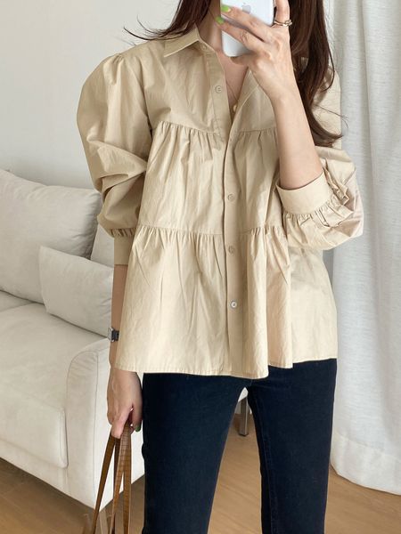 women's blouses & shirts new women spring summer blouse oversize puff sleeve elegant korean fold patchwork lady wild fv6h, White
women's blouses & shirts new women spring summer blouse oversize puff sleeve elegant korean fold patchwork lady wild fv6h, White