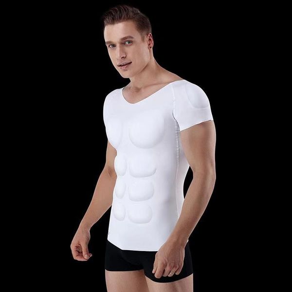 men's body shapers 8 pack muscle shirts men removable abs muscles shaper abdominal pads underwear corset power invisible undershirts, Black;brown