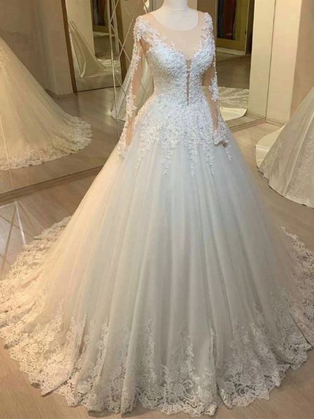 gorgeous see through 3d appliques wedding dresses sheer long sleeves lace ball gown bridal gowns 2021 vestido de novia, White
gorgeous see through 3d appliques wedding dresses sheer long sleeves lace ball gown bridal gowns 2021 vestido de novia, White