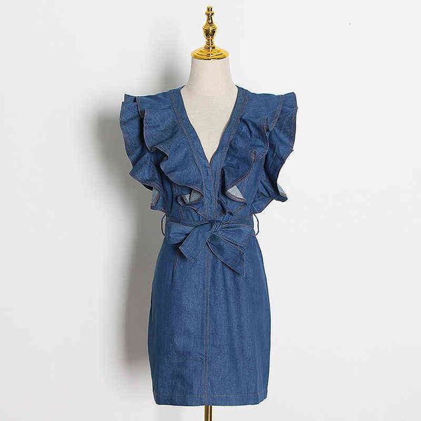 luxury party evening dress spring and summer 2021 temperament v-neck ruffle waist closing thin short denim 's fashion, Black
luxury party evening dress spring and summer 2021 temperament v-neck ruffle waist closing thin short denim 's fashion, Black