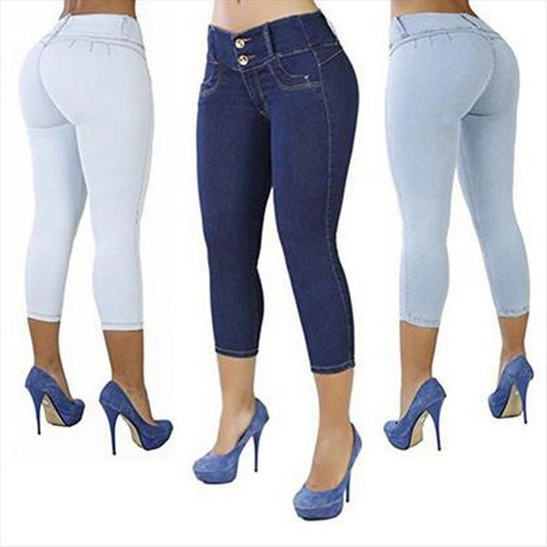 plus size casual cropped womens jeans pants solid color button fly waist slim trousers breathable elastic pencil, Blue
plus size casual cropped womens jeans pants solid color button fly waist slim trousers breathable elastic pencil, Blue