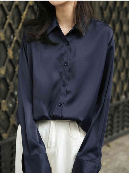 women's blouses & shirts elegant long sleeve satin turn-down collar loose female blusas autumn m0lt, White
women's blouses & shirts elegant long sleeve satin turn-down collar loose female blusas autumn m0lt, White