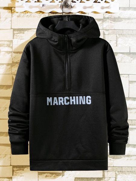 men letter graphic half zip hoodie i53d#, Black