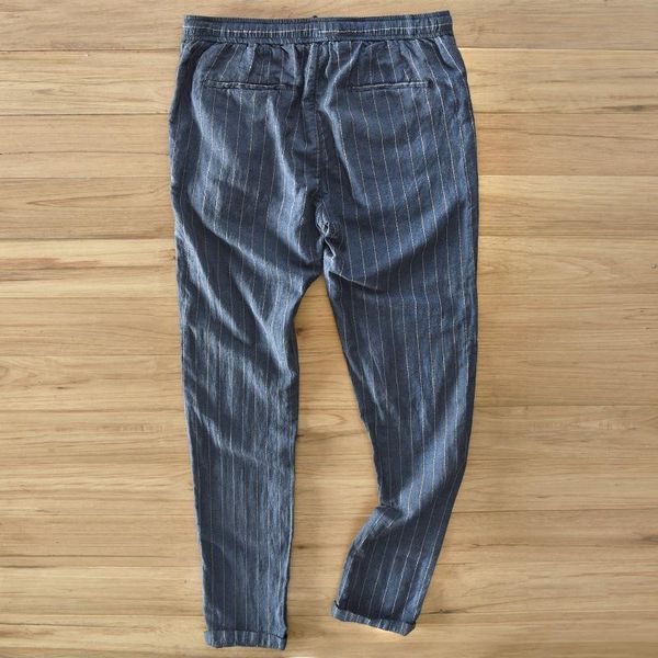 men 100%linen fashion pants blue stripes comfortable male trousers casual straight lightweight men's, Black
men 100%linen fashion pants blue stripes comfortable male trousers casual straight lightweight men's, Black