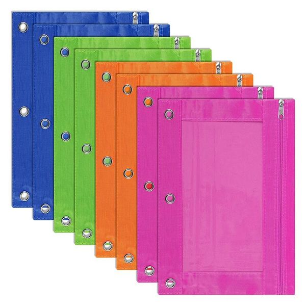 pencil bags 8 pack 3-ring pouch, pouch binder, multi-color, case, clear window, for school supplies, office supplies
pencil bags 8 pack 3-ring pouch, pouch binder, multi-color, case, clear window, for school supplies, office supplies