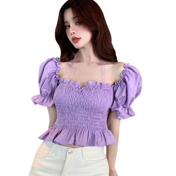 women's blouses & shirts summer short bubble sleeve women lace hanging neck slim shirt, White
women's blouses & shirts summer short bubble sleeve women lace hanging neck slim shirt, White