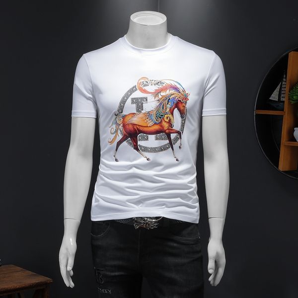2022 summer trend men's fashion personality printing short-sleeved t-shirts handsome youth slim round neck casual pullovers, White;black
2022 summer trend men's fashion personality printing short-sleeved t-shirts handsome youth slim round neck casual pullovers, White;black