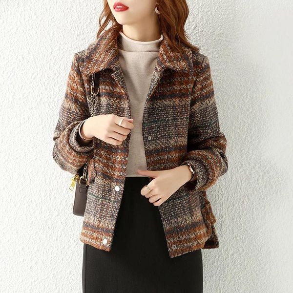 women's wool & blends woolen coat women spring autumn 2021 plaid temperament korean jackets turn-down collar fashion outerwear female, Black
women's wool & blends woolen coat women spring autumn 2021 plaid temperament korean jackets turn-down collar fashion outerwear female, Black