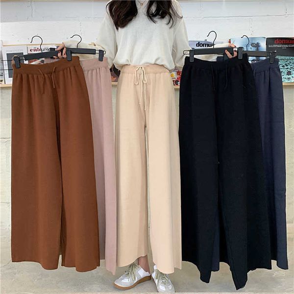 women autumn winter thin knit trousers solid wide leg loose pants ankle length pants casual trouser elastic waist pants 210527, Black;white
women autumn winter thin knit trousers solid wide leg loose pants ankle length pants casual trouser elastic waist pants 210527, Black;white