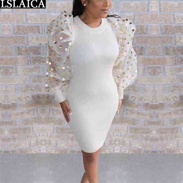 white dress women puff sleeve o neck elasticity female mini autumn elegant slim bodycon office lady clothing 210515, Black;gray
white dress women puff sleeve o neck elasticity female mini autumn elegant slim bodycon office lady clothing 210515, Black;gray