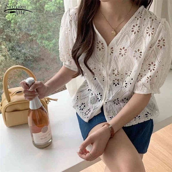 women's summer fairy white blouse hollow embroidery v-neck buckle small sweet short-sleeved shirt blusas mujer 14243 210521
women's summer fairy white blouse hollow embroidery v-neck buckle small sweet short-sleeved shirt blusas mujer 14243 210521