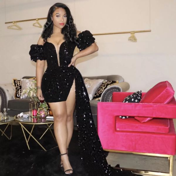 2022 new year's sparkling black prom dresses backless evening gown pageant women short party wear long trail high split abiye dubai gow
2022 new year's sparkling black prom dresses backless evening gown pageant women short party wear long trail high split abiye dubai gow