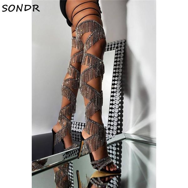 boots fashion diamond lace up thigh high luxury summer crystal heels long gladiator sandals shoes open toe overknee, Black
boots fashion diamond lace up thigh high luxury summer crystal heels long gladiator sandals shoes open toe overknee, Black