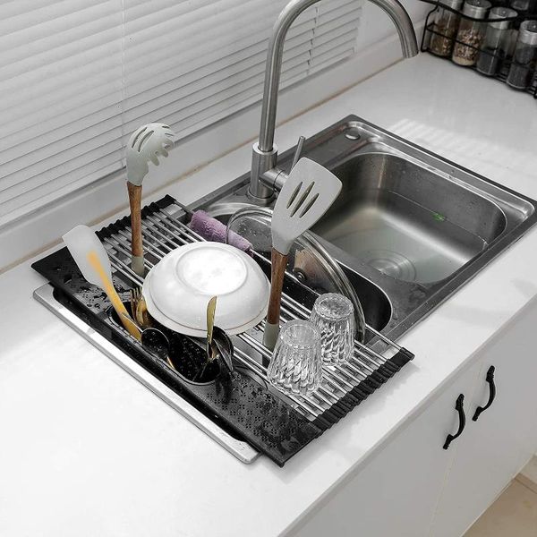 kitchen storage & organization roll up dish drying rack organizer shelf stainless steel drainer basket with utensil holder over the sink
kitchen storage & organization roll up dish drying rack organizer shelf stainless steel drainer basket with utensil holder over the sink