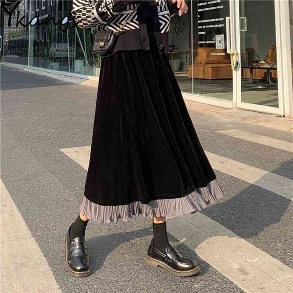 winter vintage stitching velvet pleated women skirt autumn harajuku high waist black long skirts student casual party skirt 210331
winter vintage stitching velvet pleated women skirt autumn harajuku high waist black long skirts student casual party skirt 210331
