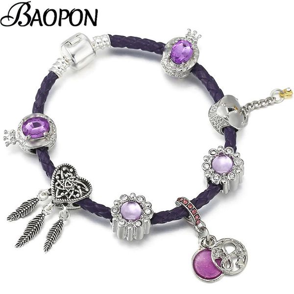 charm bracelets crystal purple crown flower beads with leather chain bracelet bangles for women men fashion brand jewelry gift, Golden;silver
charm bracelets crystal purple crown flower beads with leather chain bracelet bangles for women men fashion brand jewelry gift, Golden;silver