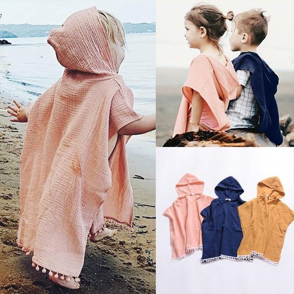 

casual toddler kids baby girl long cape hooded coats tassels loose linen cloak poncho jumper solid outwear beach clothes 6m, Blue;gray