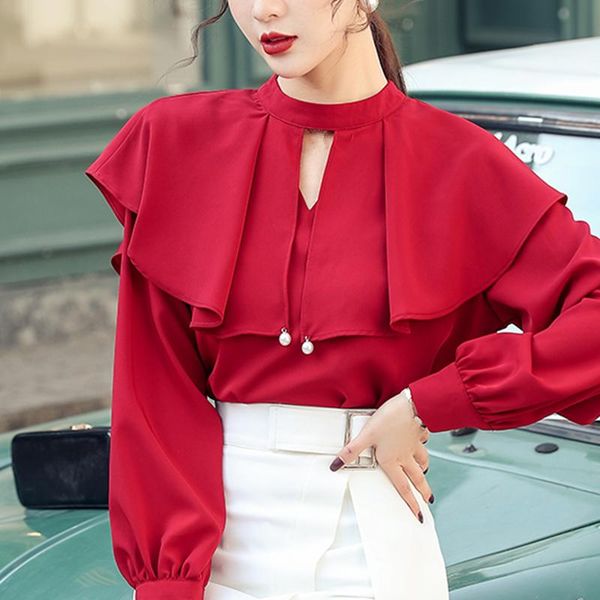 fashion solid women blouses elegant female ruffled collar office ladies spring summer lantern sleeve pearl women's & shirts, White
fashion solid women blouses elegant female ruffled collar office ladies spring summer lantern sleeve pearl women's & shirts, White