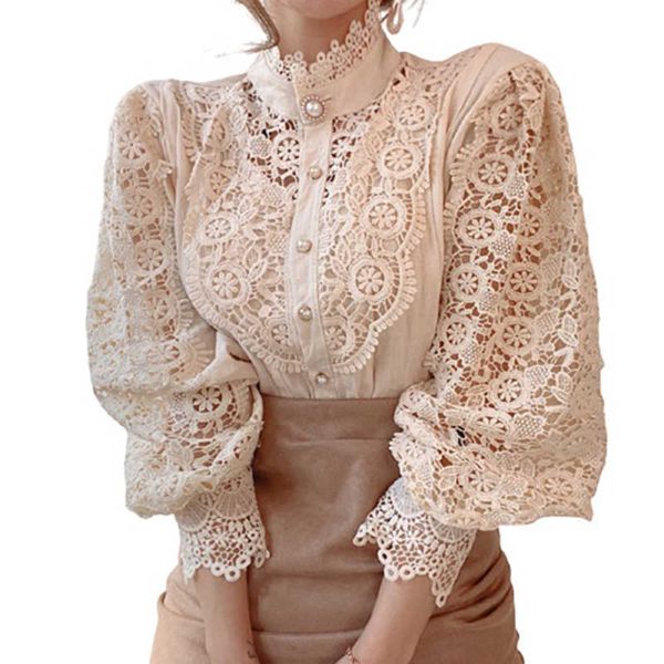 perhaps u women vintage hollow lace lantern sleeve pearl button stand collar long sleeve shirt b3019 210529, White
perhaps u women vintage hollow lace lantern sleeve pearl button stand collar long sleeve shirt b3019 210529, White