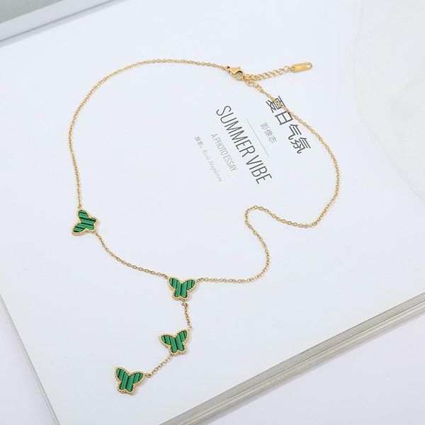 chains luxury classic green shell stone butterfly necklace women 2021 fashion sweater chain clavicle jewelry gift for girls, Silver