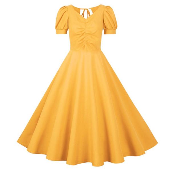 solid yellow vintage summer women ruched dress puff sleeve v-neck retro party office wear swing dresses knee-length 2021 robes casual, Black;gray
solid yellow vintage summer women ruched dress puff sleeve v-neck retro party office wear swing dresses knee-length 2021 robes casual, Black;gray