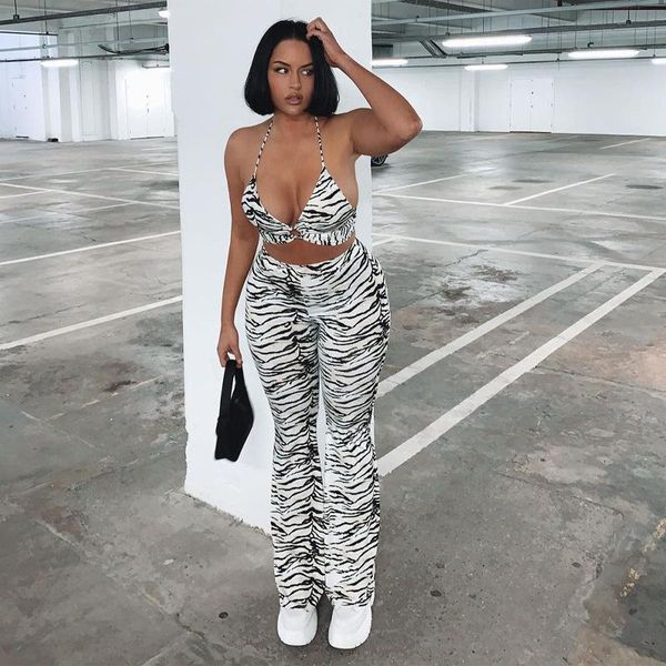 women's two piece pants european and american navel exposed suspender neck vest fashion stripe printed wide leg set, White
women's two piece pants european and american navel exposed suspender neck vest fashion stripe printed wide leg set, White