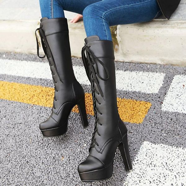 boots sarairis fashion mid-calf platform spike heels modern big size 45 cross-tied concise women shoes, Black
boots sarairis fashion mid-calf platform spike heels modern big size 45 cross-tied concise women shoes, Black