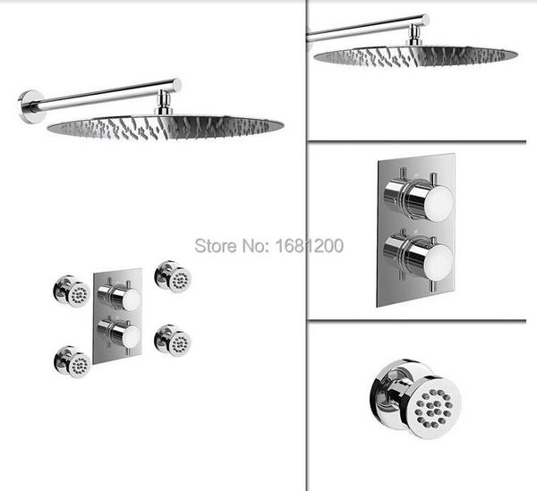 16" thermostatic shower sets ultra thin round head with 4-massage body jets concealed install bathroom
16" thermostatic shower sets ultra thin round head with 4-massage body jets concealed install bathroom