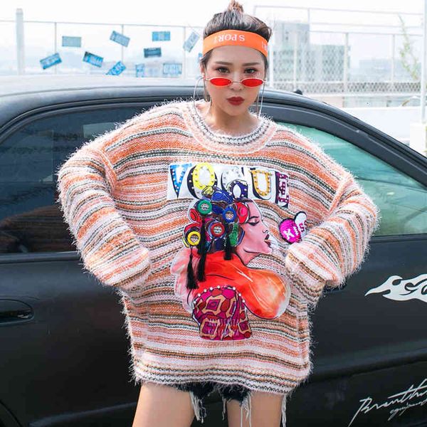 sweaters european station tide brand net red stripes age-reducing beaded sweater women's thick lazy retro knitted autumn, White;black
sweaters european station tide brand net red stripes age-reducing beaded sweater women's thick lazy retro knitted autumn, White;black