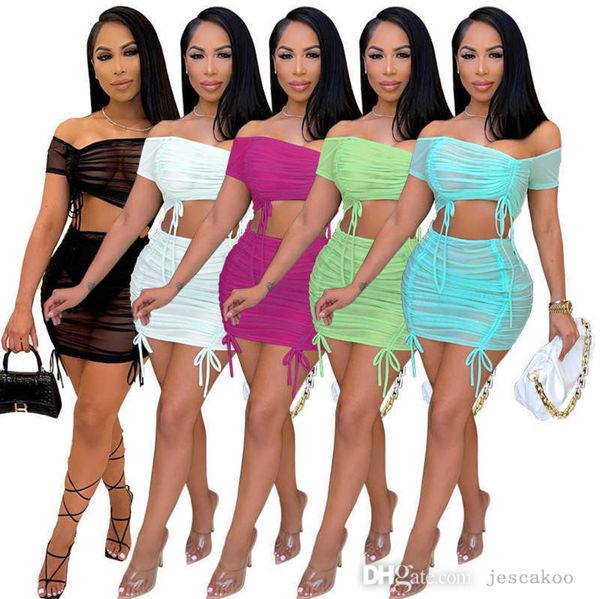 summer women tow pieces dresses sexyt-shirt skirt suits fashion casual women's off shoulder pleated drawstring gauze perspective drawst, White
summer women tow pieces dresses sexyt-shirt skirt suits fashion casual women's off shoulder pleated drawstring gauze perspective drawst, White