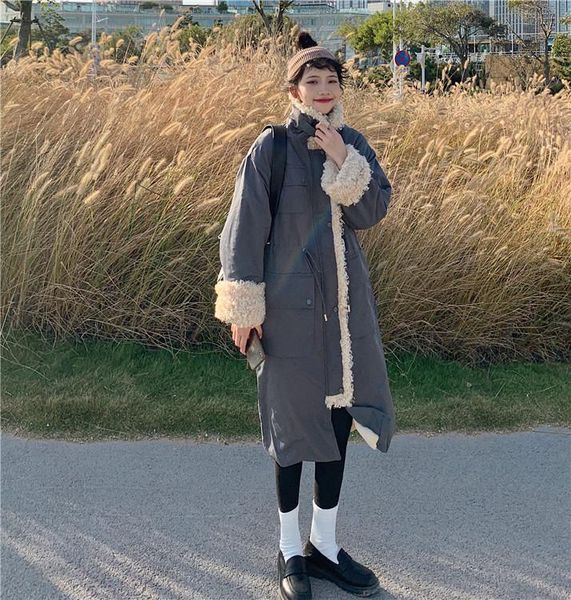 women's wool & blends 2021 winter stand collar loose medium-long lamb warm cotton jacket women coat korean clothing, Black
women's wool & blends 2021 winter stand collar loose medium-long lamb warm cotton jacket women coat korean clothing, Black