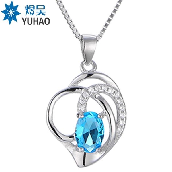 925 sterling silver pendant straight sea blue zirconium diamond simple atmospheric heart-shaped pendant, Black
925 sterling silver pendant straight sea blue zirconium diamond simple atmospheric heart-shaped pendant, Black