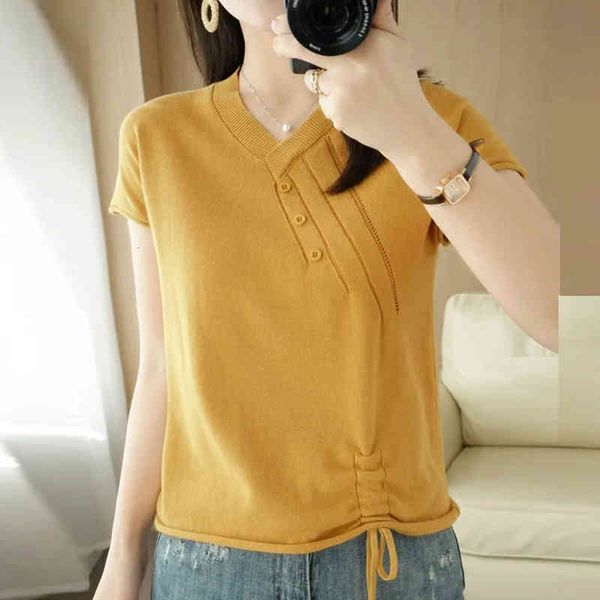 women's t-shirt fashion drawstring lace-up short sleeve knitted women korean v-neck solid knitwear 2021 new summer pullover t, White
women's t-shirt fashion drawstring lace-up short sleeve knitted women korean v-neck solid knitwear 2021 new summer pullover t, White
